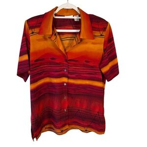 Alia Vintage Retro Red and Orange Patterned Button Down Shirt Size 10 Summer